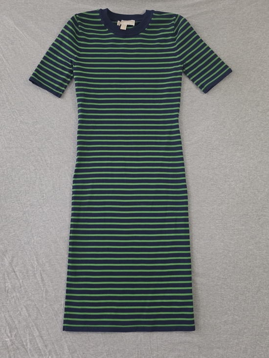 MICHAEL Michael Kors Dresses & Skirts - MICHAEL Michael Kors Navy & Green Striped Short-Sleeve Midi Dress